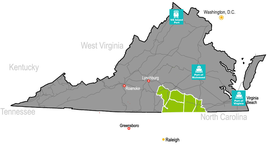 map of ports in Virginia for distribution & logistics