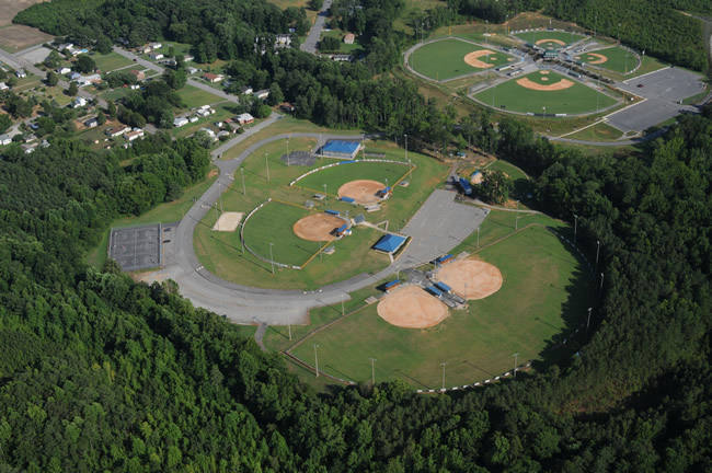 aerial photo of Parker Park baseball fields in South Hill, VA