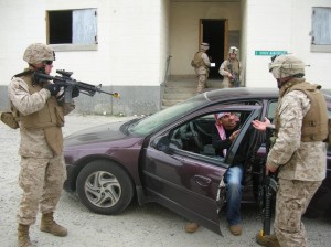 Marines train in security procedures at Fort Pickett which is being considered by the State Department as a training site for security personnel.